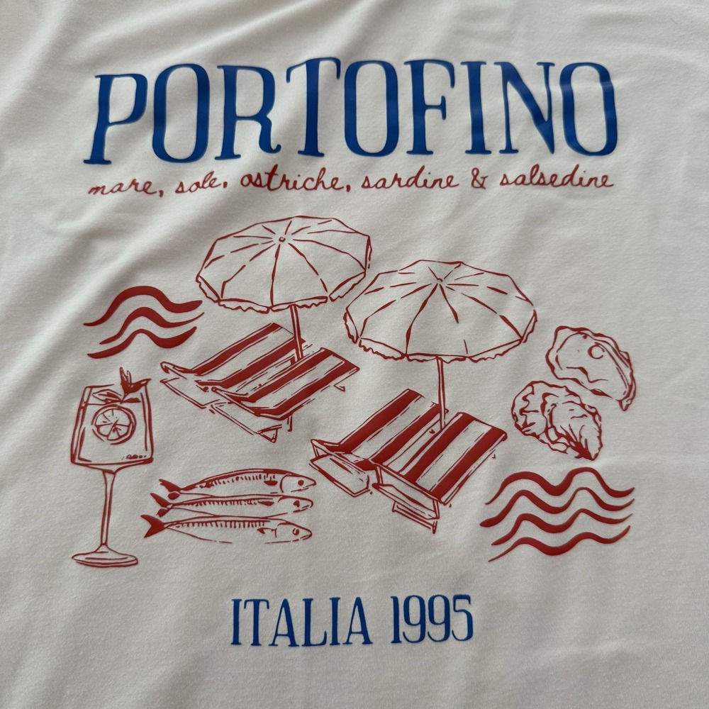 Portofino Italia Boutique Style Graphic T-Shirt Size M 100% Cotton Off White